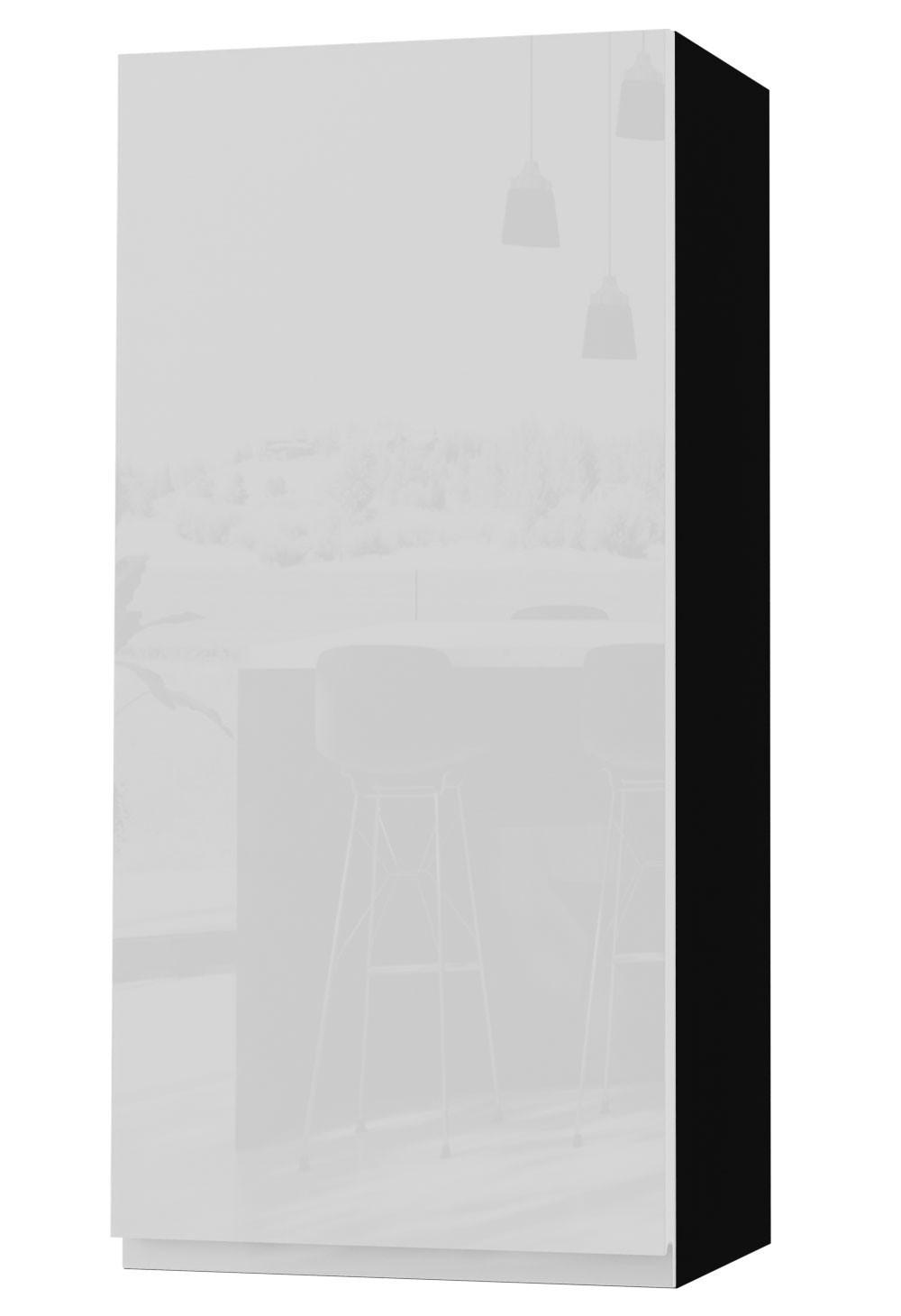HÄNGESCHRANK Florence W4/45 Schwarz / RAL 9003 signalweiß HG 45 / 32,5 / 96cm - Türanschlag rechts - Weiß Hochglanz/Schwarz, Holz/Holzwerkstoff (45/96/32.5cm) - Feldmann-Wohnen