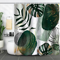 DUSCHVORHANG schlicht Blätter abstrakt bedruckt Polyester mit Haken - Grün, Textil (180/180cm) - MCBOSON