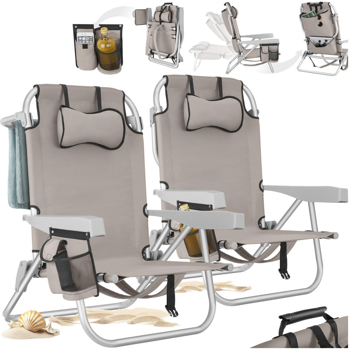 STRANDSTUHL Coral, rückseitige Kühltasche und Aufbewahrungstasche, beige - Beige, Kunststoff (63/78/101cm) - tectake