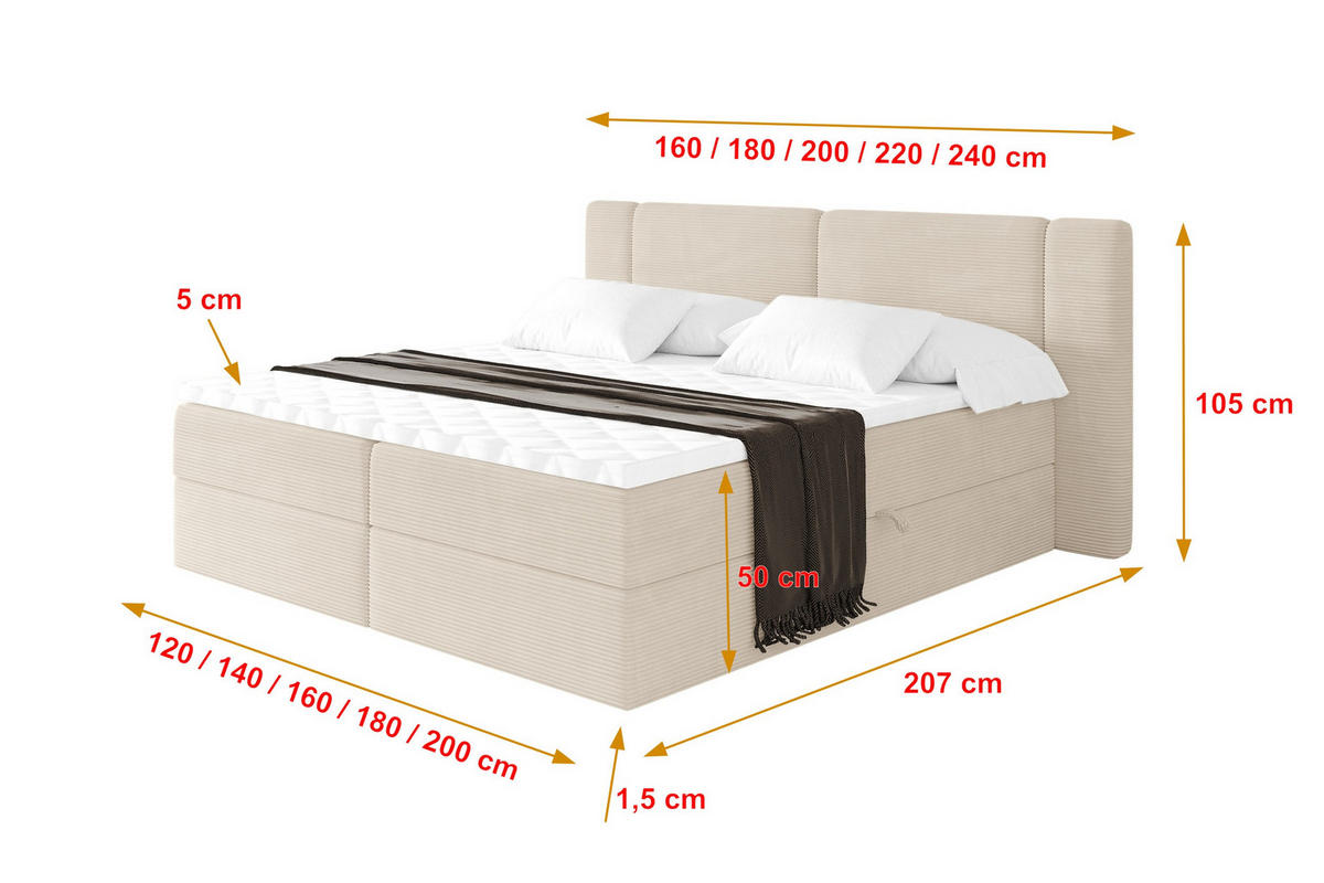 BOXBETT mit Matratze H3 - EVON - 140x200 cm Beige - Ecru, Holzwerkstoff (140/200cm) - ALTDECOR