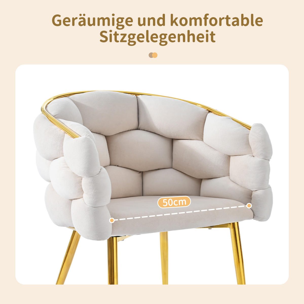 ESSZIMMERSTUHL 1-Tlg Samt Beige, Gold Beine, Modern - Beige, Textil (50/80/47cm) - FLIEKS