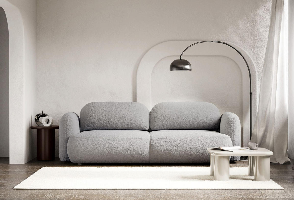 3-SITZER SCHLAFSOFA Tvoya Hellgrau Bouclé - Hellgrau/Schwarz, Kunststoff/Textil (253/82/110cm) - Selsey