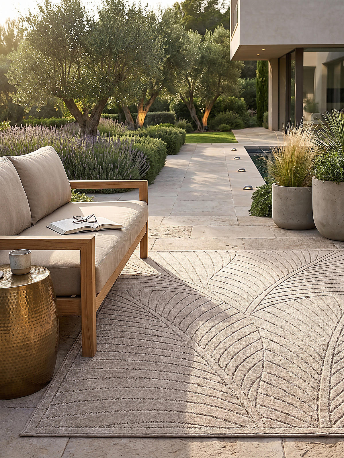 TEPPICH Outdoor, Fußbodenheizung-geeignet, mit Blattmotiv, ENGADIN in Beige, 120 x 170 cm - Beige, Textil (120/170cm) - KADIMA DESIGN