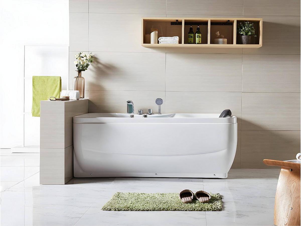 WHIRLPOOLBADEWANNE - 1 -Sitzer - Acryl - weiß - GAVINO - Weiß, Kunststoff (150/54.5/75cm) - Vente-Unique