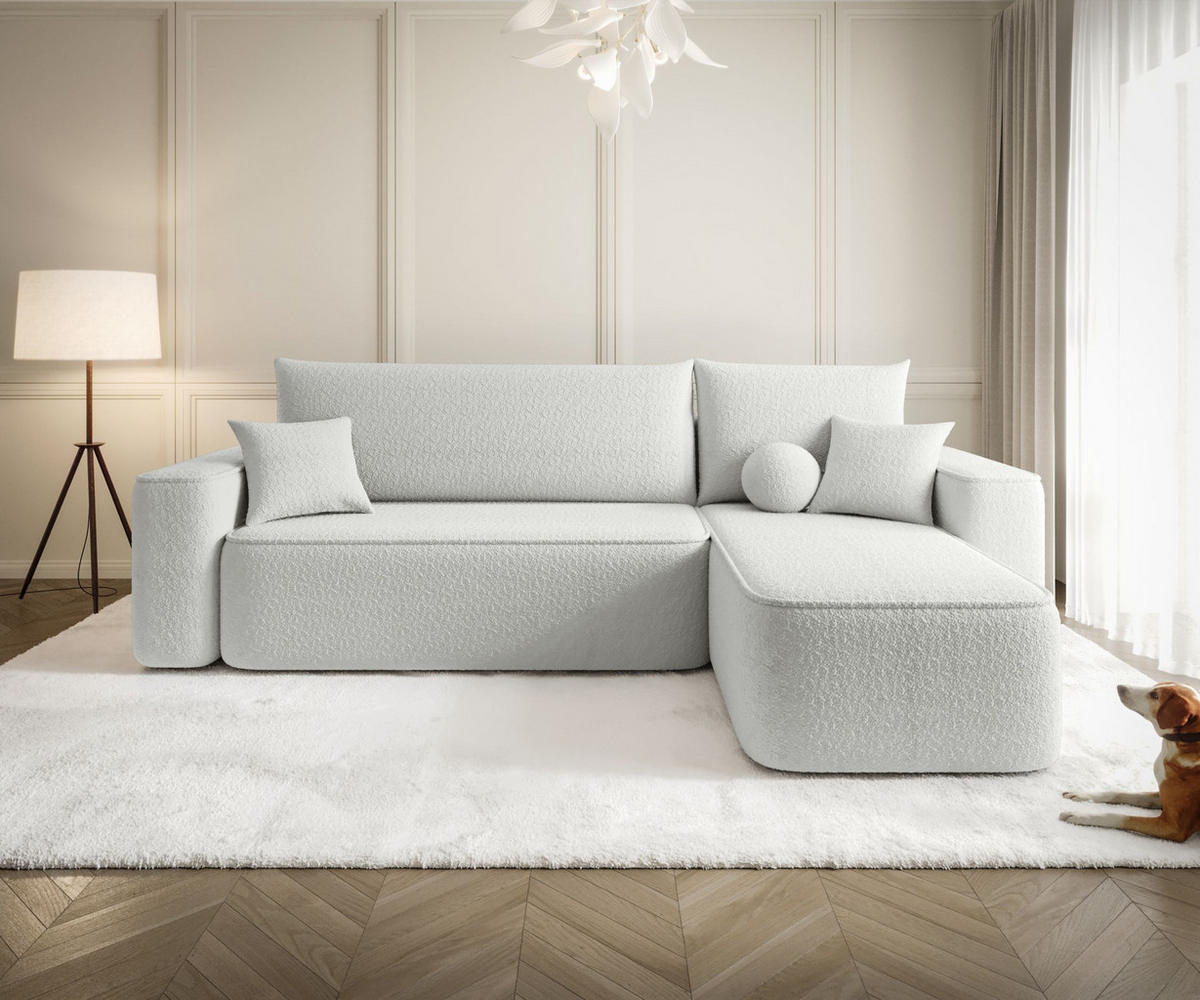 ECKSOFA TEXAS rechts weiß Bukle Quelle 1 - Schlaffunktion, Bettkasten - Weiß, Textil (250/149cm) - Cornero