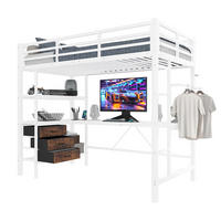 HOCHBETT 90/200 cm Weiß aus Metall und MDF mit Schreibtisch - Weiß, Metall (90/200cm) - OKMYHOME