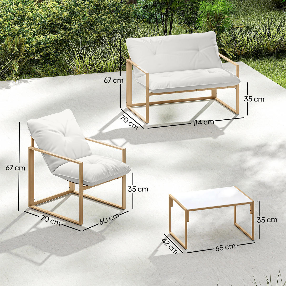 GARTENSET DE-13499 4-teilig mit 15 cm Kissen Khaki - Weiß, Metall - ComfortXL