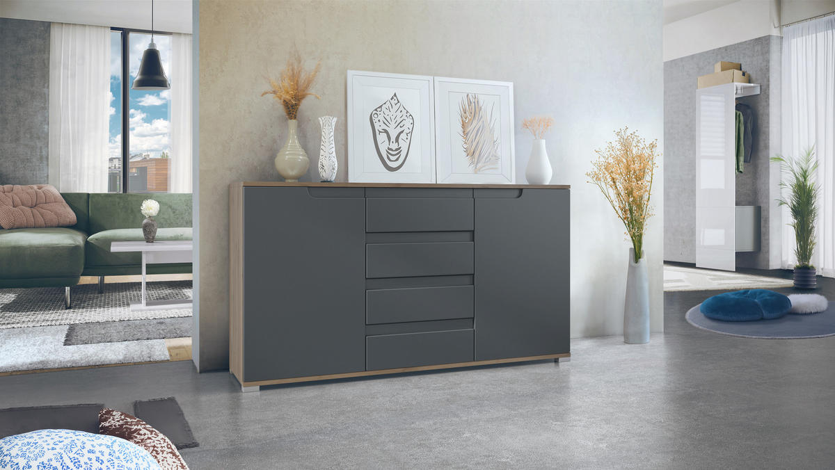 SIDEBOARD Sylt Anthrazit matt - Anthrazit, Holzwerkstoff (138.5/75.5/35cm) - Vladon