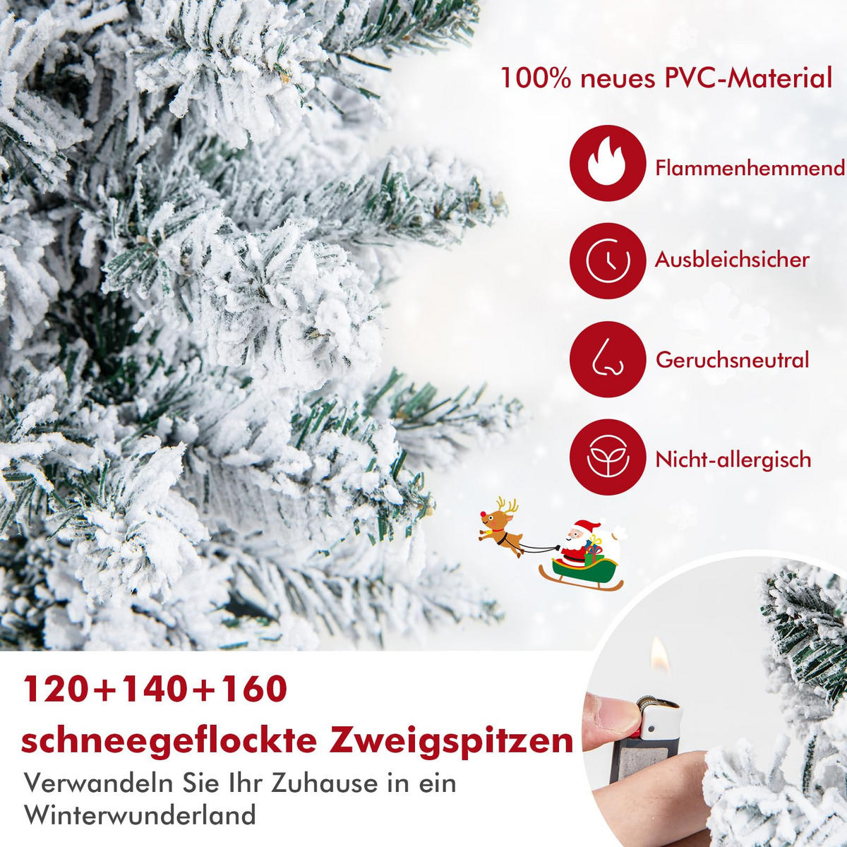 WEIHNACHTSBAUM mit Schnee 90/120/150 cm grün und weiß(3-tlg) - Grün, Metall (150cm) - COSTWAY