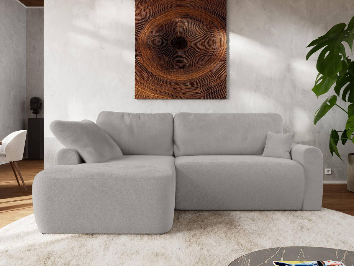 ECKSCHLAFSOFA CUBO L Hellgrau Plüsch - links - Hellgrau/Schwarz, Kunststoff/Textil (273/187cm) - MKS