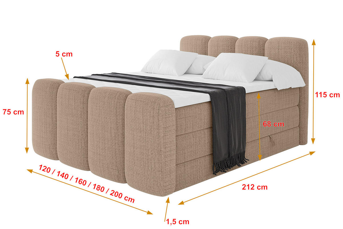 BOXBETT mit Matratze H3|H4 und Lattenrost - NINA-Z KING - 200x200 cm Aragon - Dunkelbeige - Cappuccino, Holzwerkstoff (200/200cm)