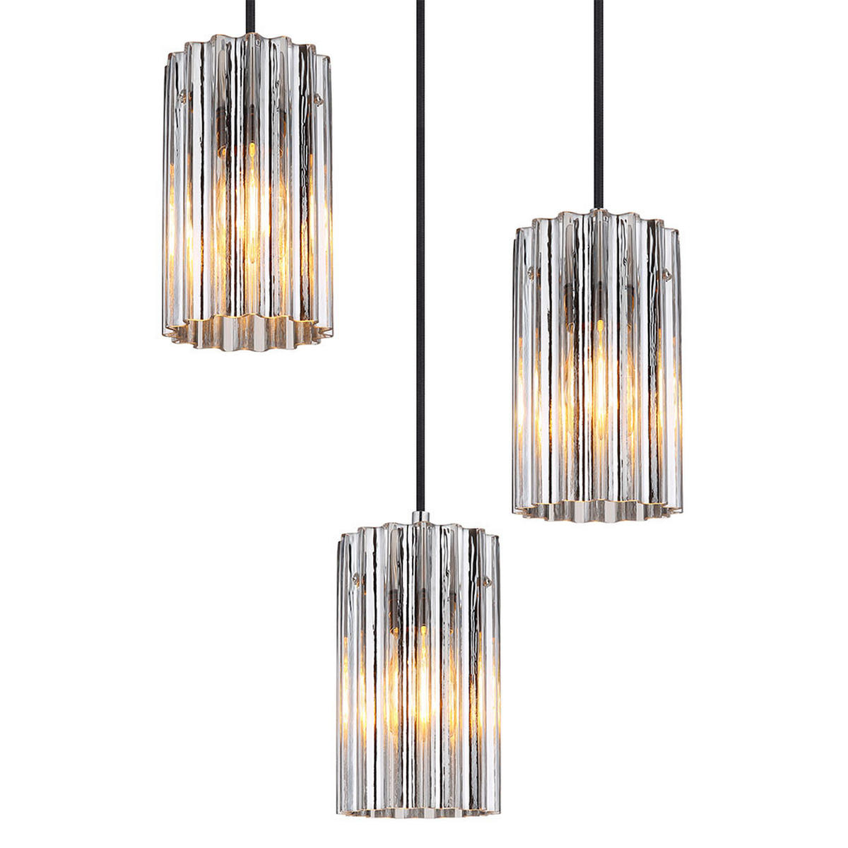 LED HÄNGELEUCHTE Metall Silber 3-flammig - Silberfarben, Glas (38.5/38.5/120cm) - Globo Lighting