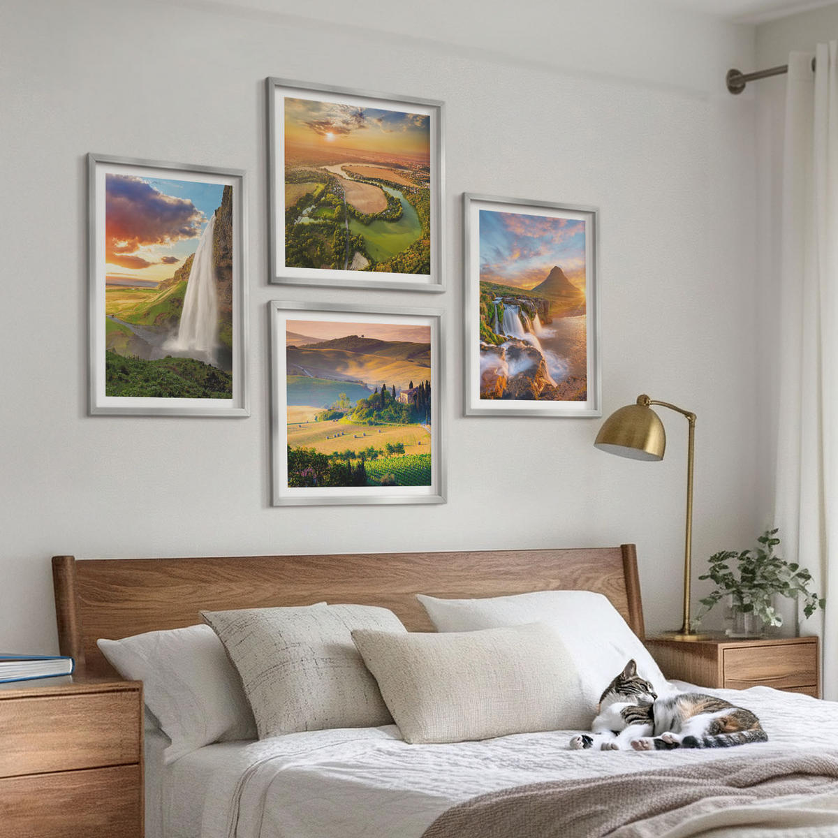 BILDER SET 4er Set - 50x50 cm & 40x60 cm Silberner Rahmen - Italienische Sonnenuntergänge - Silberfarben, Kunststoff (50/50cm) - TULUP