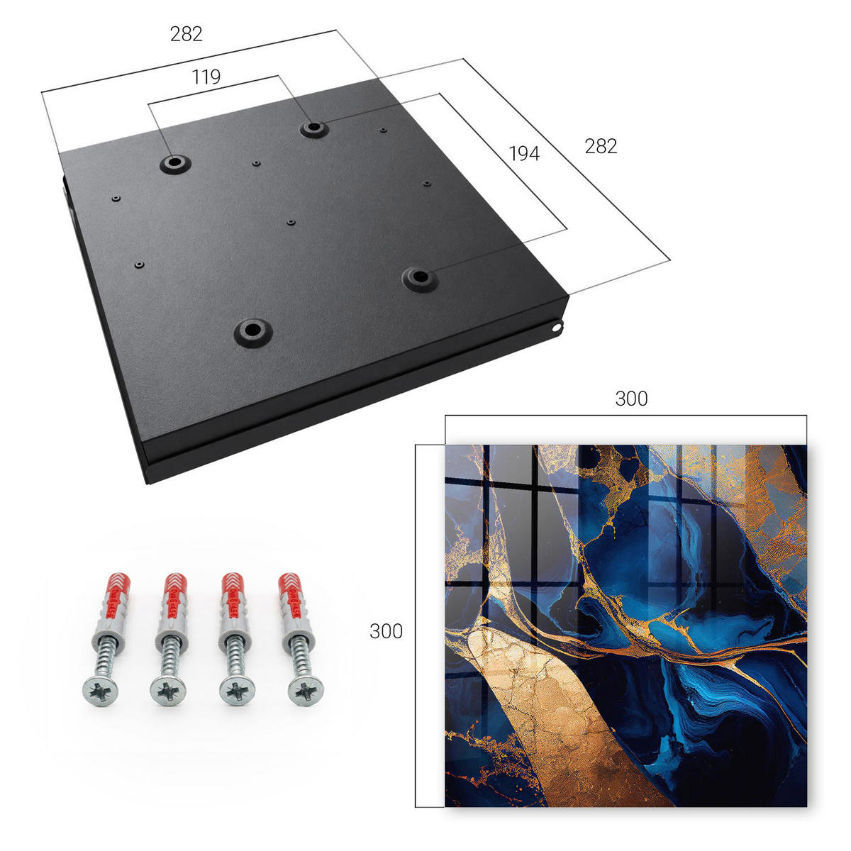 SCHLÜSSELBOX Schwarz 30x30 cm- Türöffnung nach rechts - Nachtmarble - Blau, Metall (30/30/5cm) - TULUP