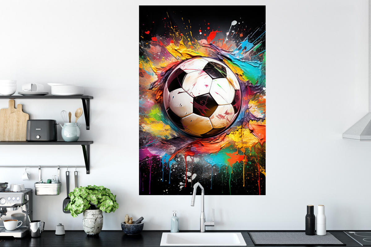 WANDTATTOO Fußball - Farbe - Farben - Schwarz - Weiß 80x120 cm - Weiß, Kunststoff (80/120/0.1cm) - MuchoWow