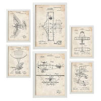 POSTER Set Mit 6 Plakaten Mit Flugzeug Patenten Im Vintage Stil A3 & A4 Weißer Rahmen - Weiß, Papier (29/3cm) - Nacnic