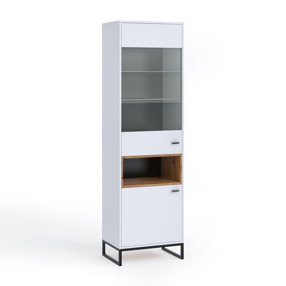 VITRINE OMAN mit 2 Türen, Weiß+eiche Artisan - Schwarz/Weiß, Holzwerkstoff/Metall (60/202/40cm) - Beautysofa