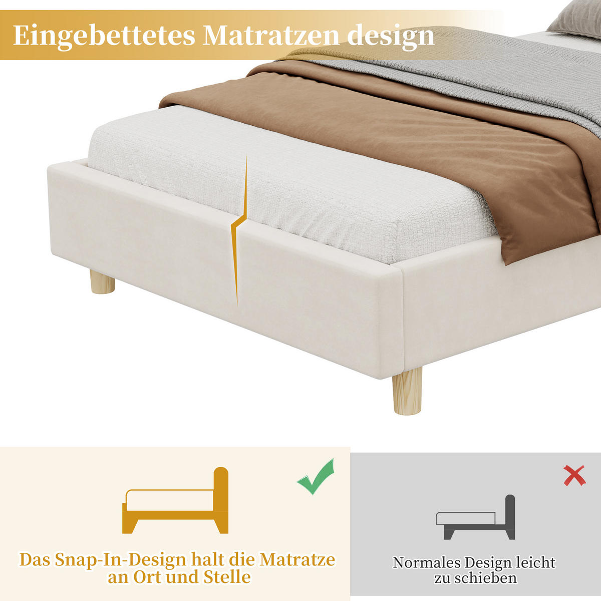 POLSTERBETT 90x200 cm Beige Samt mit USB-C und Leselampe - Beige, Textil (90/200cm) - FLIEKS