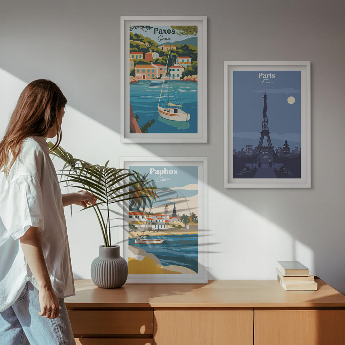 BILDER SET 3er Set - 40x60 cm Weißer Rahmen - Küstenstädte und Architektur - Weiß, Kunststoff (40/60cm) - TULUP