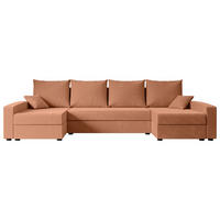 WOHNLANDSCHAFT mit Schlaffunktion und Bettkasten ALESIA-U 301x140x90 cm Koralle Velours - Koralle/Silberfarben, Holzwerkstoff/Kunststoff (301/90/140cm) - ALTDECOR