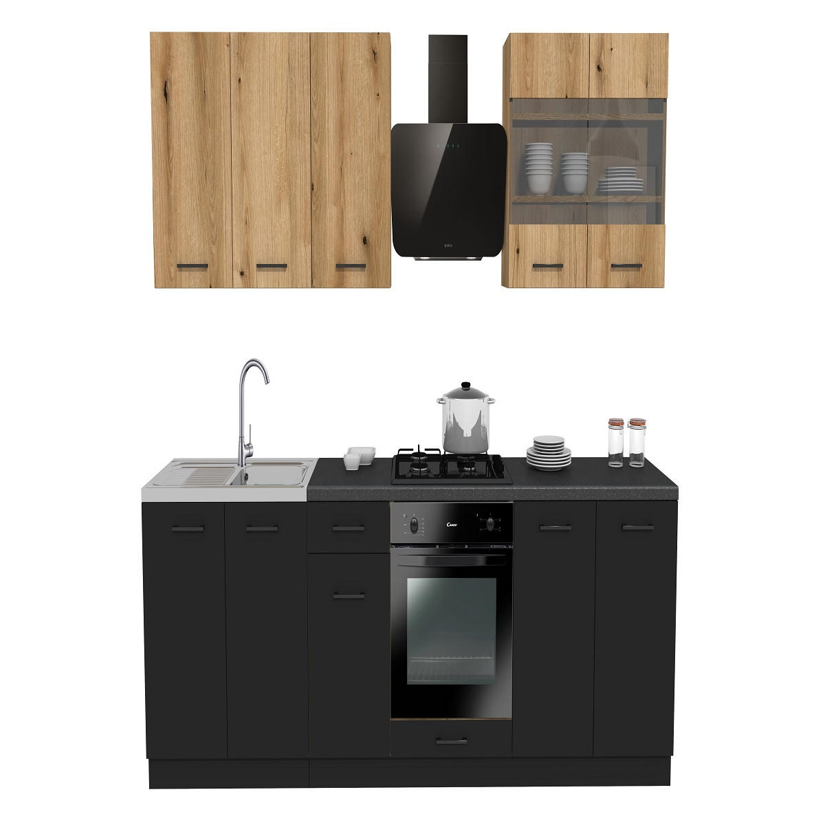 KÜCHENZEILE 260 cm mit Arbeitsplatte - SIMPLY Z5 - in Eiche / Schwarz Matt - Eichefarben/Schwarz, Holz/Holzwerkstoff (260/212/53cm)