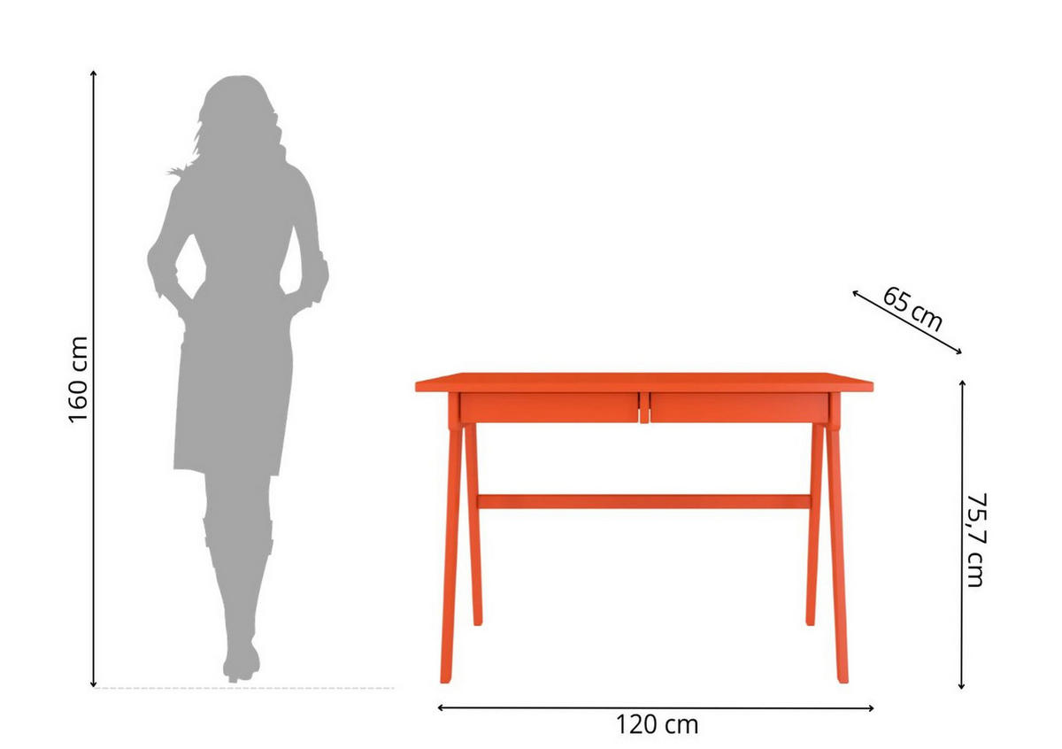 SCHREIBTISCH Edda, 120/65/75 cm in Orange, Buchenholz - Orange, Holz/Buchenholz (65/120/75.5cm) - Visby