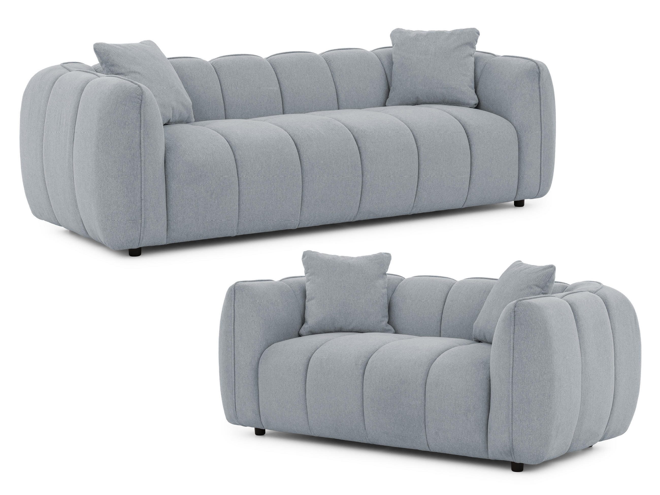 S-Style SEDACÍ SOUPRAVA 3+2 Nubira v hluboce prošívaném designu Bubble z měkké strukturované látky v šedé barvě s moderním vzhledem