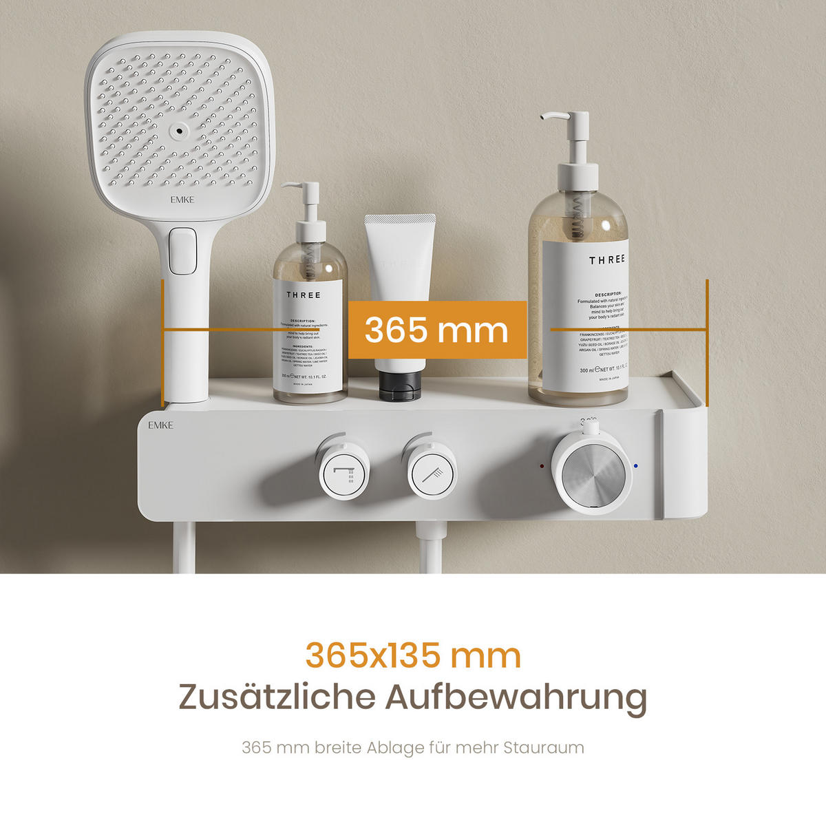 ÜBERKOPFBRAUSESET mit Zweiwege-Thermostatmischer Handbrause Weiß Matt - Weiß, Metall (35.5/115/15cm) - EMKE