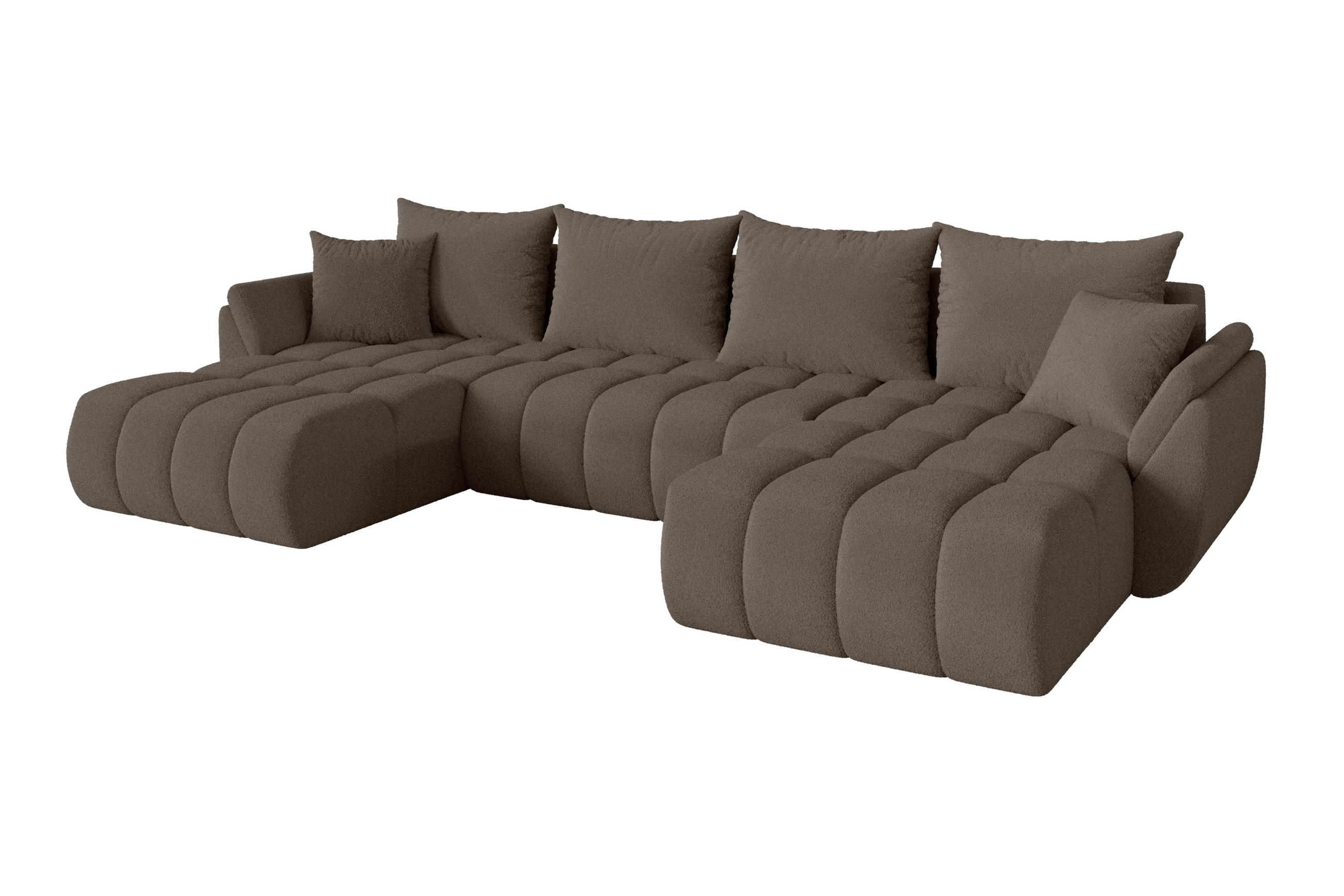 WOHNLANDSCHAFT mit Schlaffunktion und Bettkasten TOKO-U-v1 378x194x86 Braun Bouclé - Schwarz/Braun, Holzwerkstoff/Kunststoff (378/86/194cm) - ALTDECOR