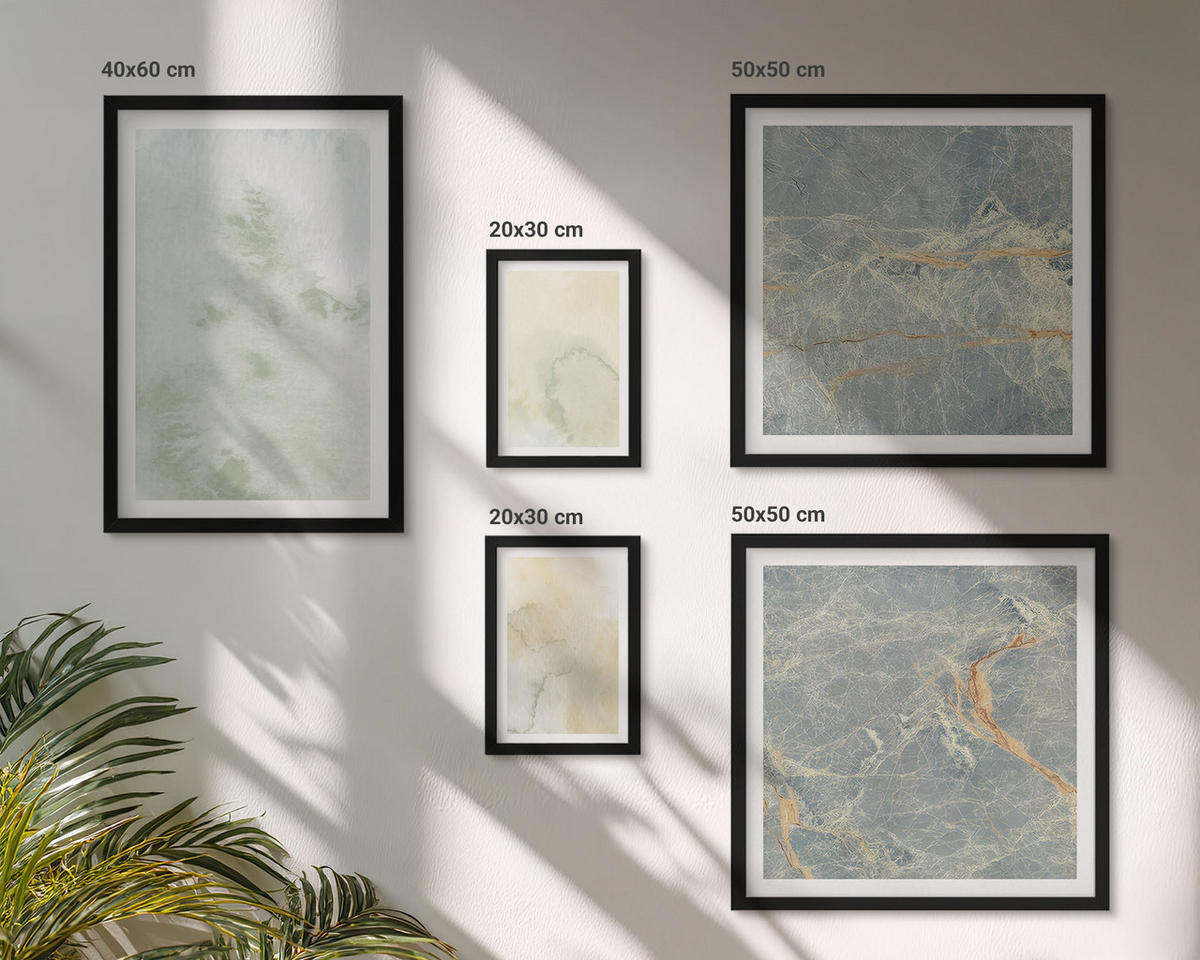BILDER SET 5er Set - 50x50 cm & 20x30 cm & 40x60 cm Schwarzer Rahmen - Pastellfarben auf Aquarellleinwand - Schwarz, Kunststoff (40/60cm) - TULUP
