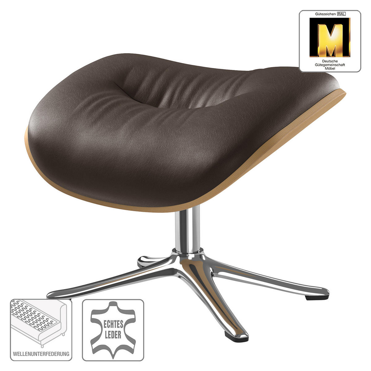 POLSTERHOCKER - Chromfarben/Dunkelbraun, Leder/Metall (44/39/42cm) - home24