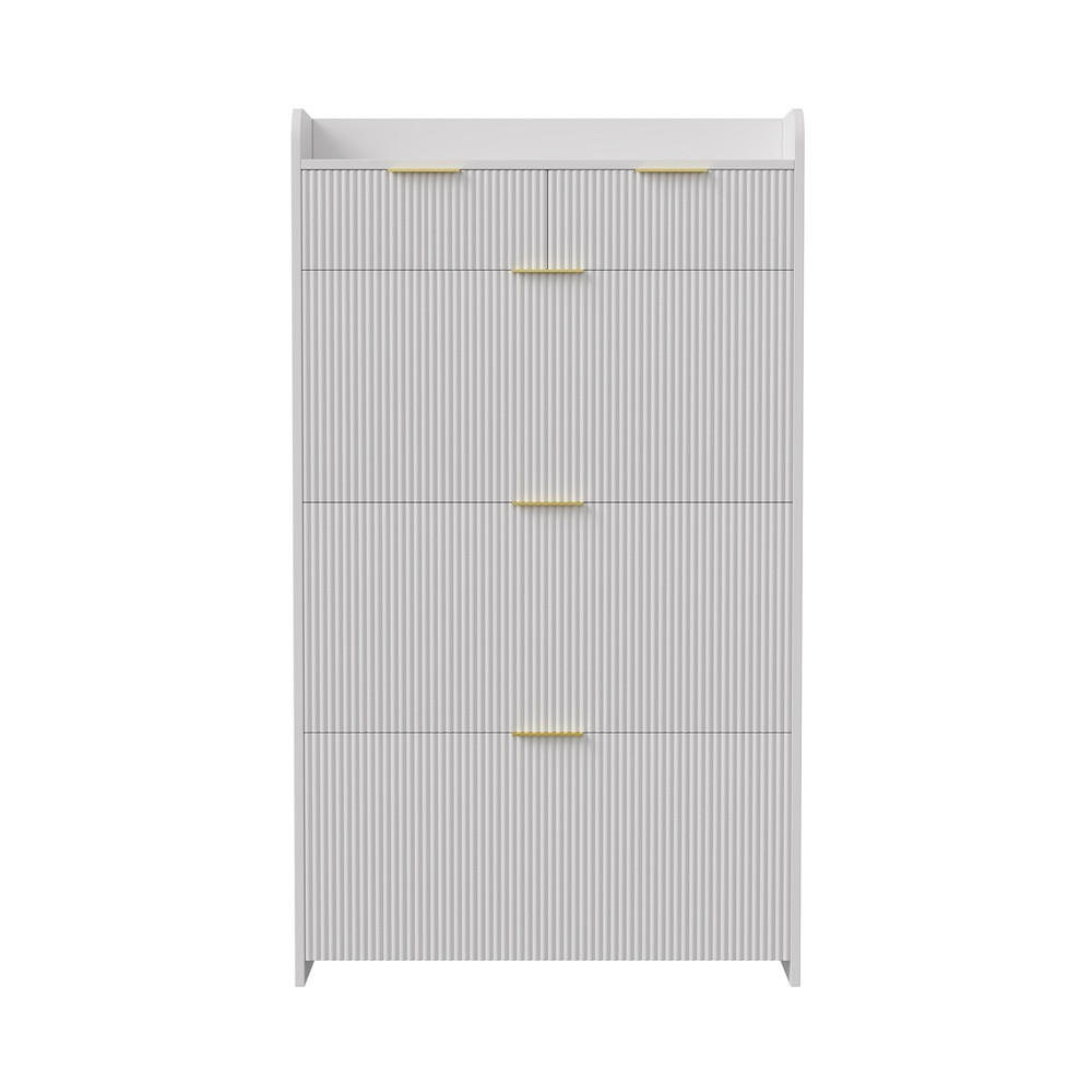 SCHUHSCHRANK im modernen Design - Kompakter Kipp-Schuhkipper mit Schubladen & 3 Klappen - Weiß - Weiß, Holzwerkstoff (24.2/133.5/77.1cm) - DELFA