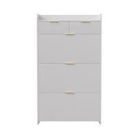 SCHUHSCHRANK im modernen Design - Kompakter Kipp-Schuhkipper mit Schubladen & 3 Klappen - Weiß - Weiß, Holzwerkstoff (24.2/133.5/77.1cm) - DELFA