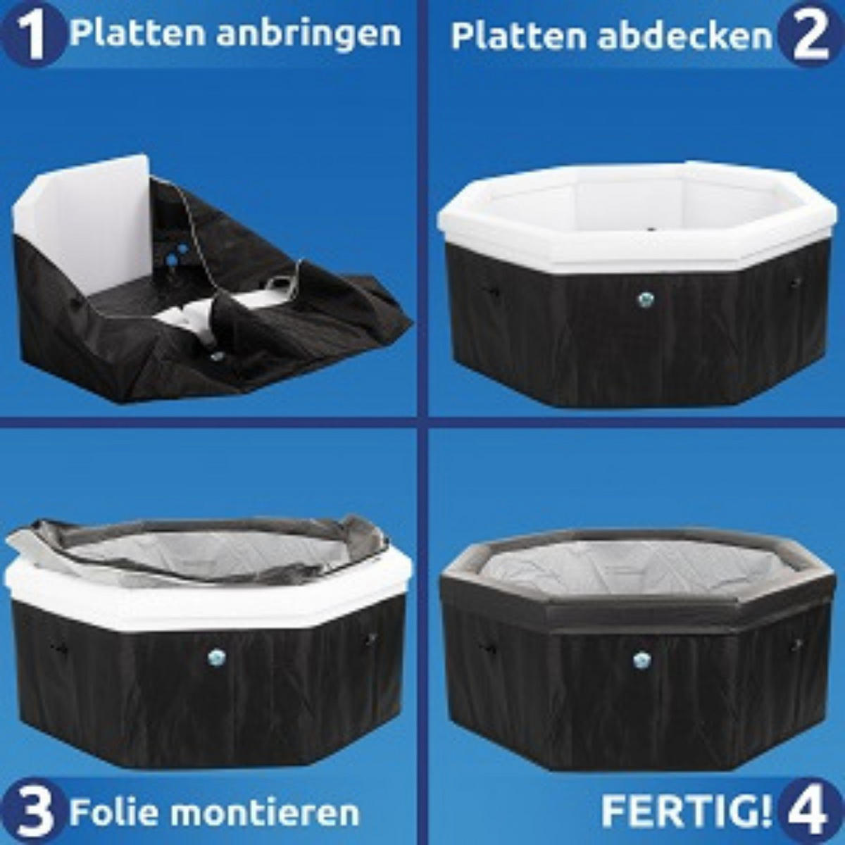 WHIRPOOL Spa Ø193 cm 5 Personen Beheizbar Schwarz Indoor Outdoor Halbstarr - Schwarz, Leder/Kunststoff (193/7/193cm) - Netspa