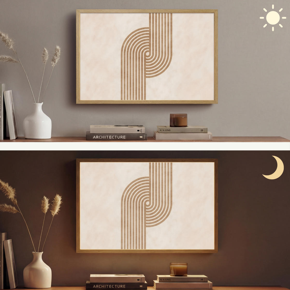 NÁSTĚNNÁ LAMPA S AKUMULÁTOREM Symetrický ohyb - měděná barva 60x40 cm - béžová, kompozitní dřevo (60/40/8cm) - OnlyWow