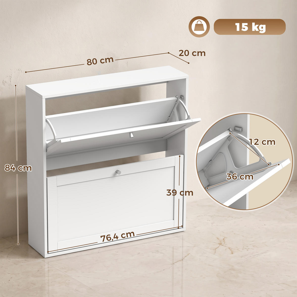 SKOSKÅP i MDF, vit - Vit, Träbaserade material/Metall (20/84/80cm) - HOMCOM