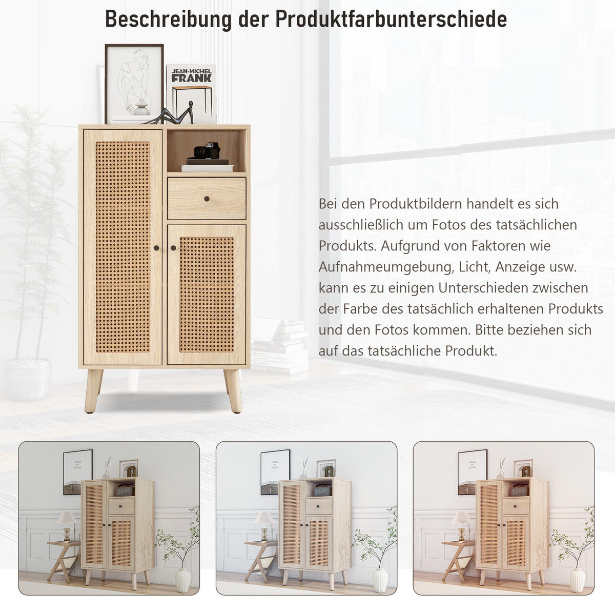 SIDEBOARD 60/40/101 cm Eiche aus Spanplatte mit Rattantüren - Eichefarben, Holzwerkstoff (60/101/40cm) - OKWISH