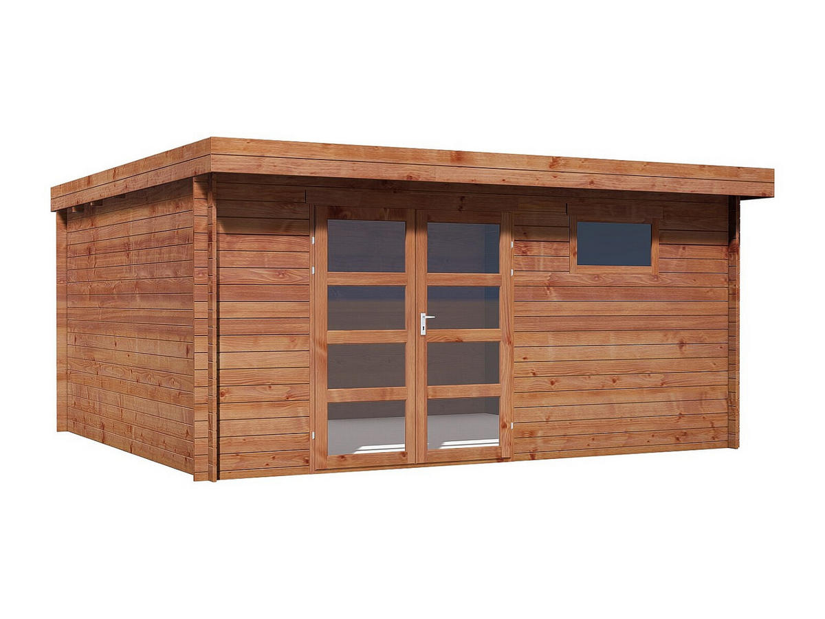 SCHREBERGARTENHAUS - 450 cm x 400 cm - Holz, Platte, Glas - Naturfarben Dunkel - CORALIO - Naturfarben, Glas/Holz (450/203.3/400cm) - Vente-Unique