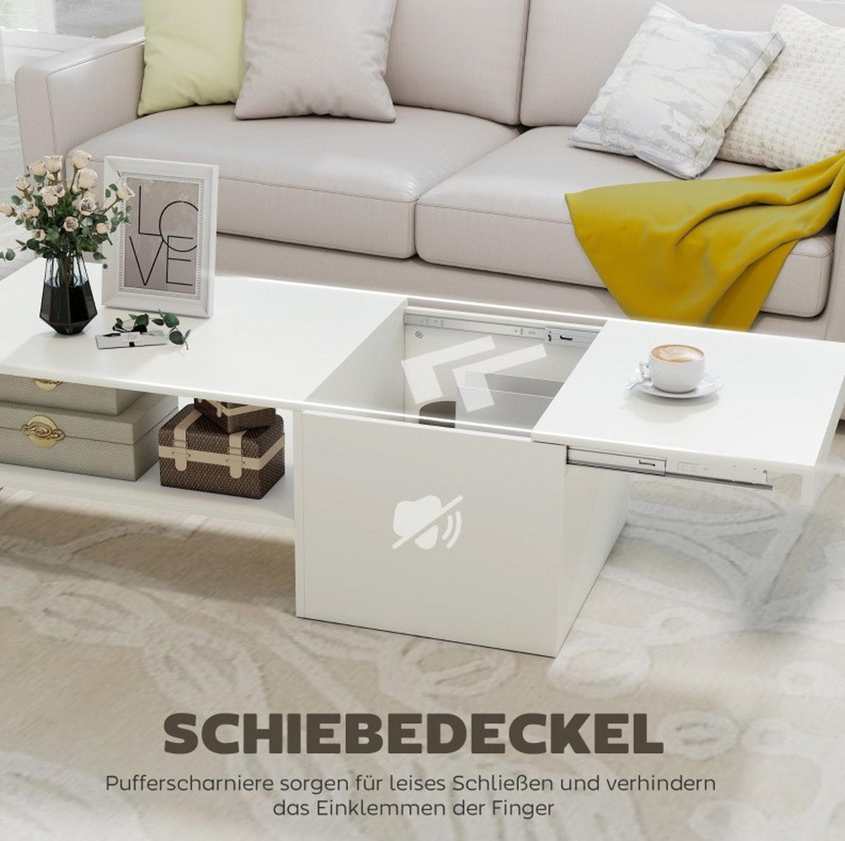 COUCHTISCH 110/52/36 cm aus Holzwerkstoff mit Schiebetisch und Doppel-Aufbewahrung, Weiß - Weiß, Holzwerkstoff (110/52/36cm) - Redom