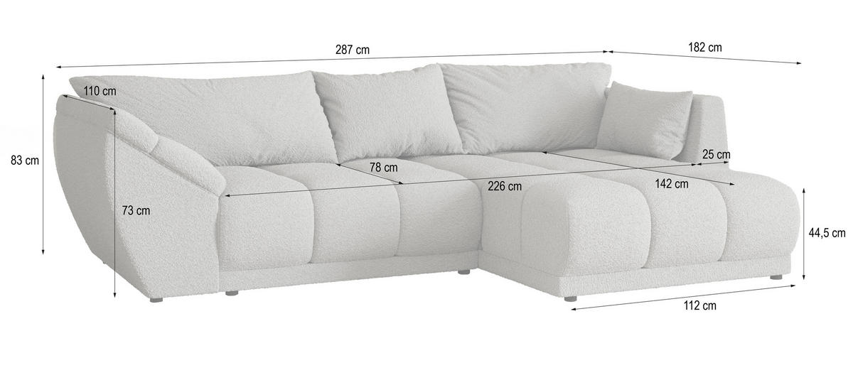 ECKSOFA ORENTI L-S Orange Boucle-Stoff mit Schlaffunktion - Orange, Holz (287/182cm) - MASSENO