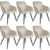 ESSZIMMERSTUHL 6er Set Marilyn 58 x 62 x 82 cm creme/schwarz - Creme/Schwarz, Textil (58/82/62cm) - tectake
