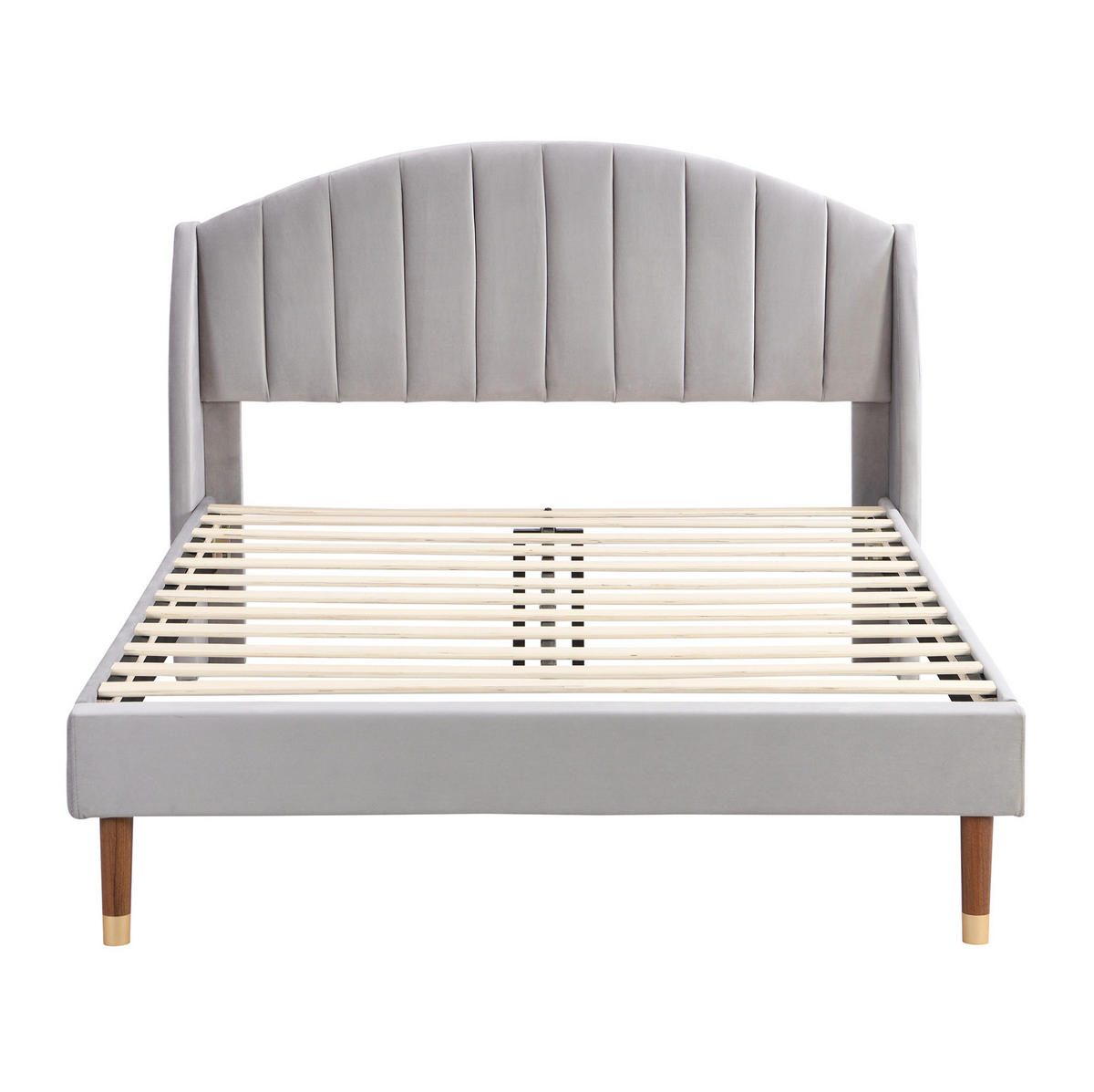 POLSTERBETT 140/200 cm Grau mit Samt und Lattenrost gepolstertes Kopfteil - Grau, Textil (140/200cm) - OKWISH