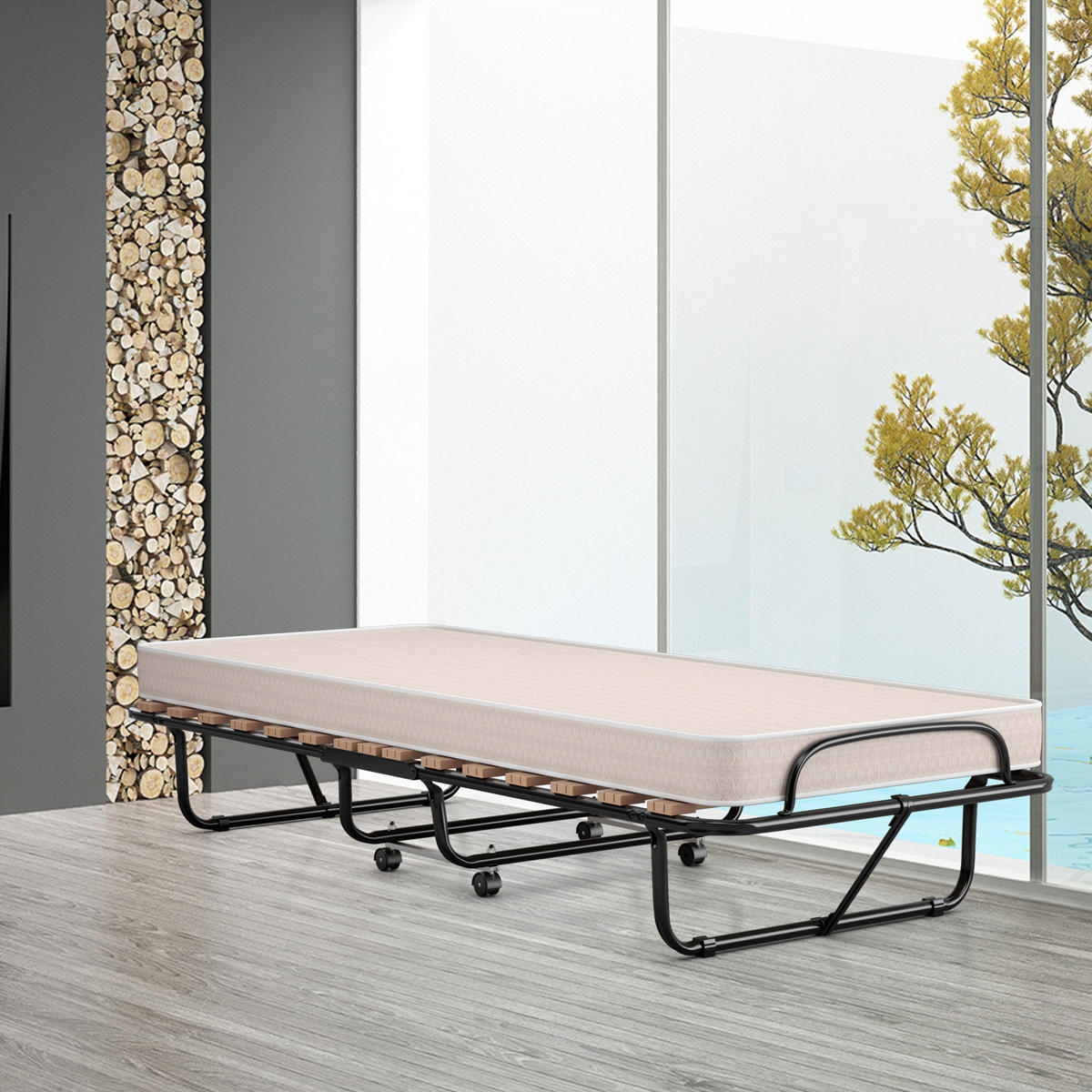 GASTEBETT Beige - Beige, Metall - COSTWAY