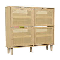 SCHUHSCHRANK im Landhausstil Rattan Eiche Optik mit 4 Klappschubladen - Eichefarben, Holzwerkstoff (100/90/25cm) - Urban Meuble