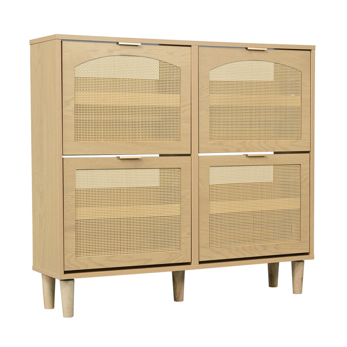 SCHUHSCHRANK im Landhausstil Rattan Eiche Optik mit 4 Klappschubladen - Eichefarben, Holzwerkstoff (100/90/25cm) - Urban Meuble