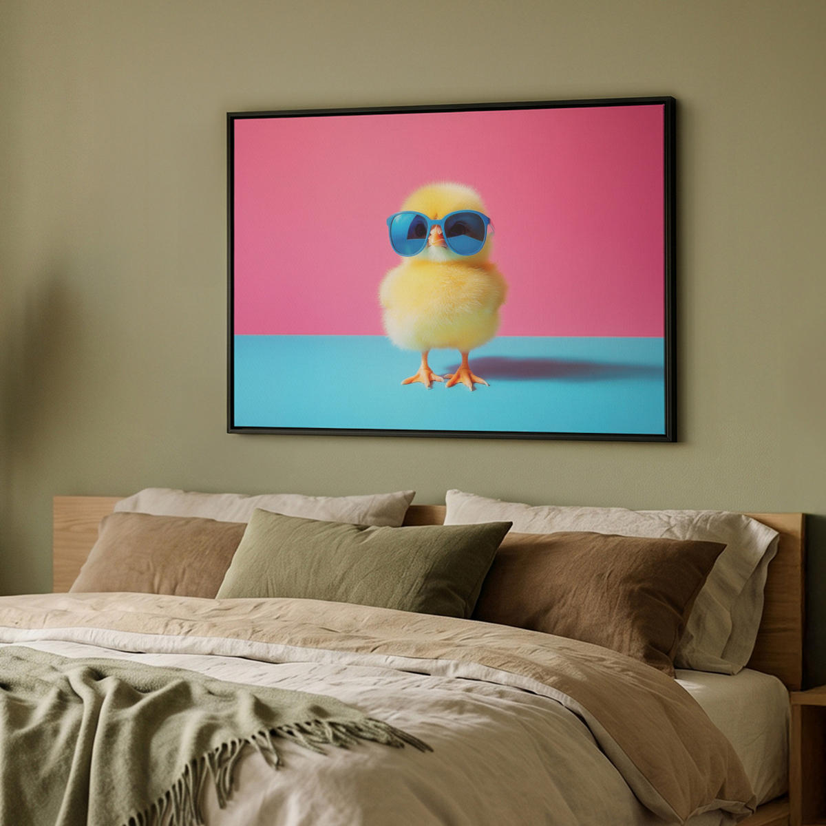 LEINWAND Bilder mit Rahmen - Chick - Sonnenbrille - Blau - 100x70 - Pink, Textil (100/70cm) - MuchoWow