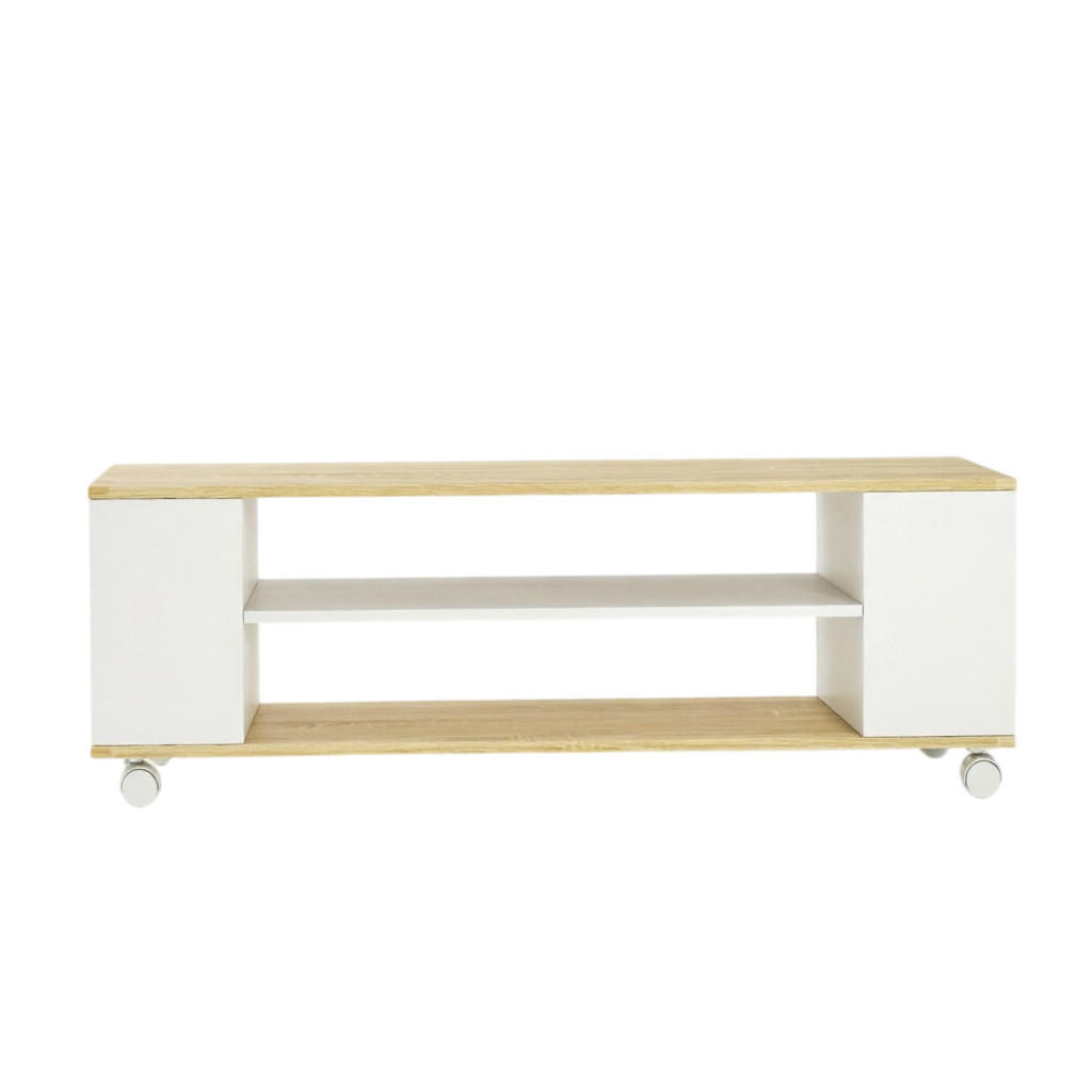 LOWBOARD DE-40509 Mit Rollen und Wandmontage-Option Weiß/Natur - Weiß, Holzwerkstoff (120/38.5/40cm) - ComfortXL