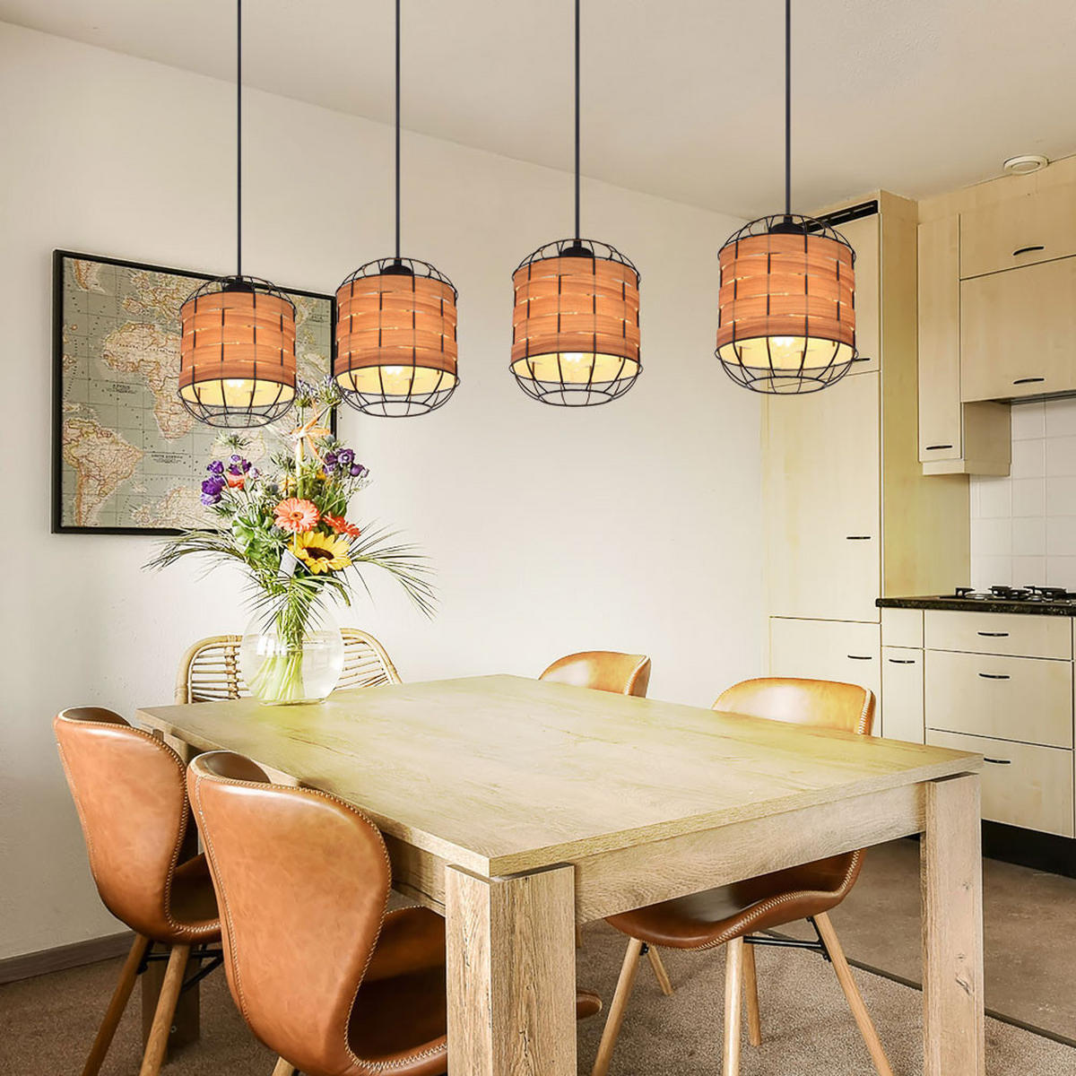 HÄNGELEUCHTE Holzoptik Schwarz Metall - Schwarz, Metall (100/18/120cm) - Globo Lighting