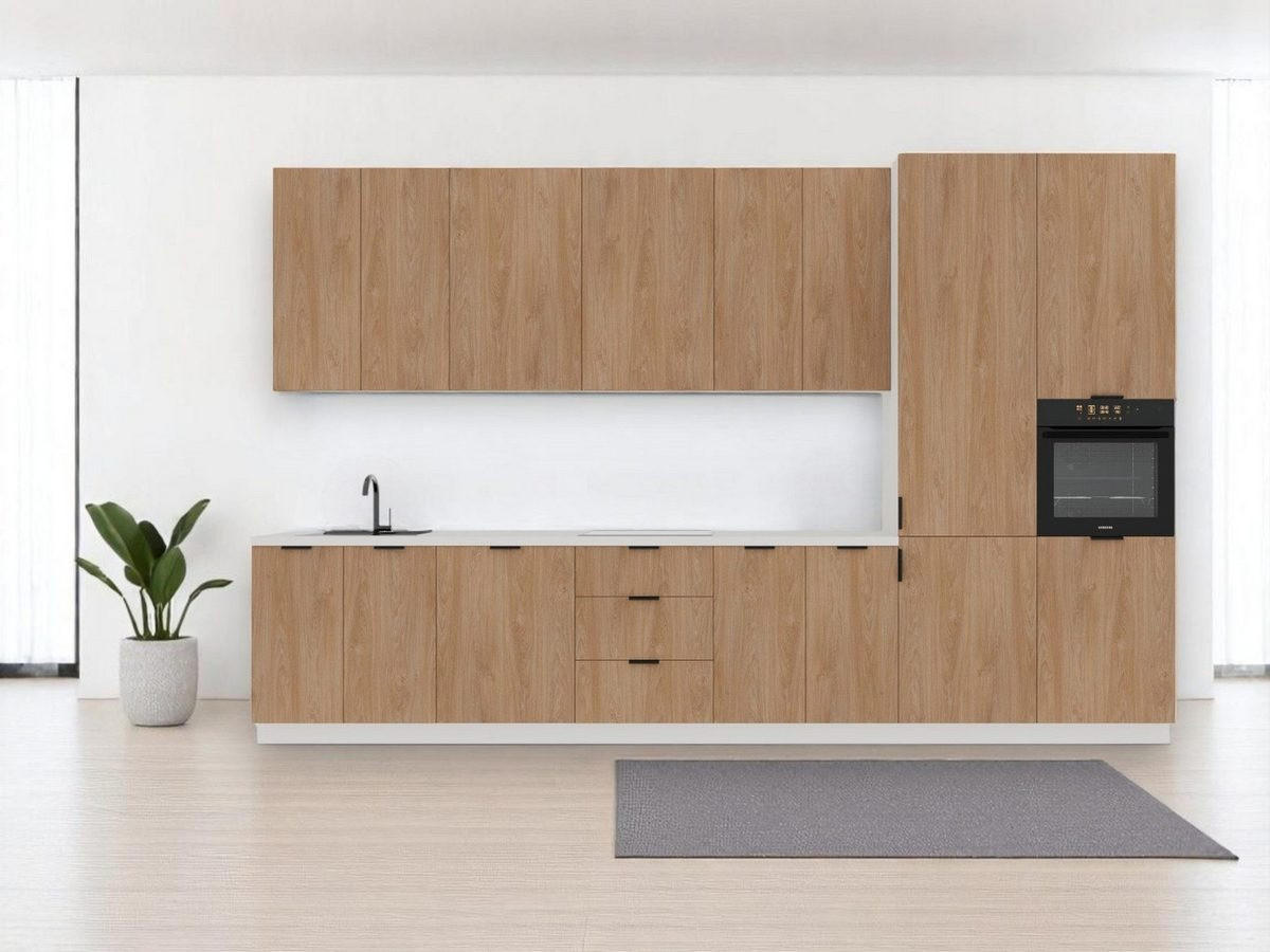 KÜCHENZEILE 400 cm –Sorento K88-M400 - in Sonoma Eiche / Weiß - Schwarz/Weiß, Holz/Metall (400/247/58cm)