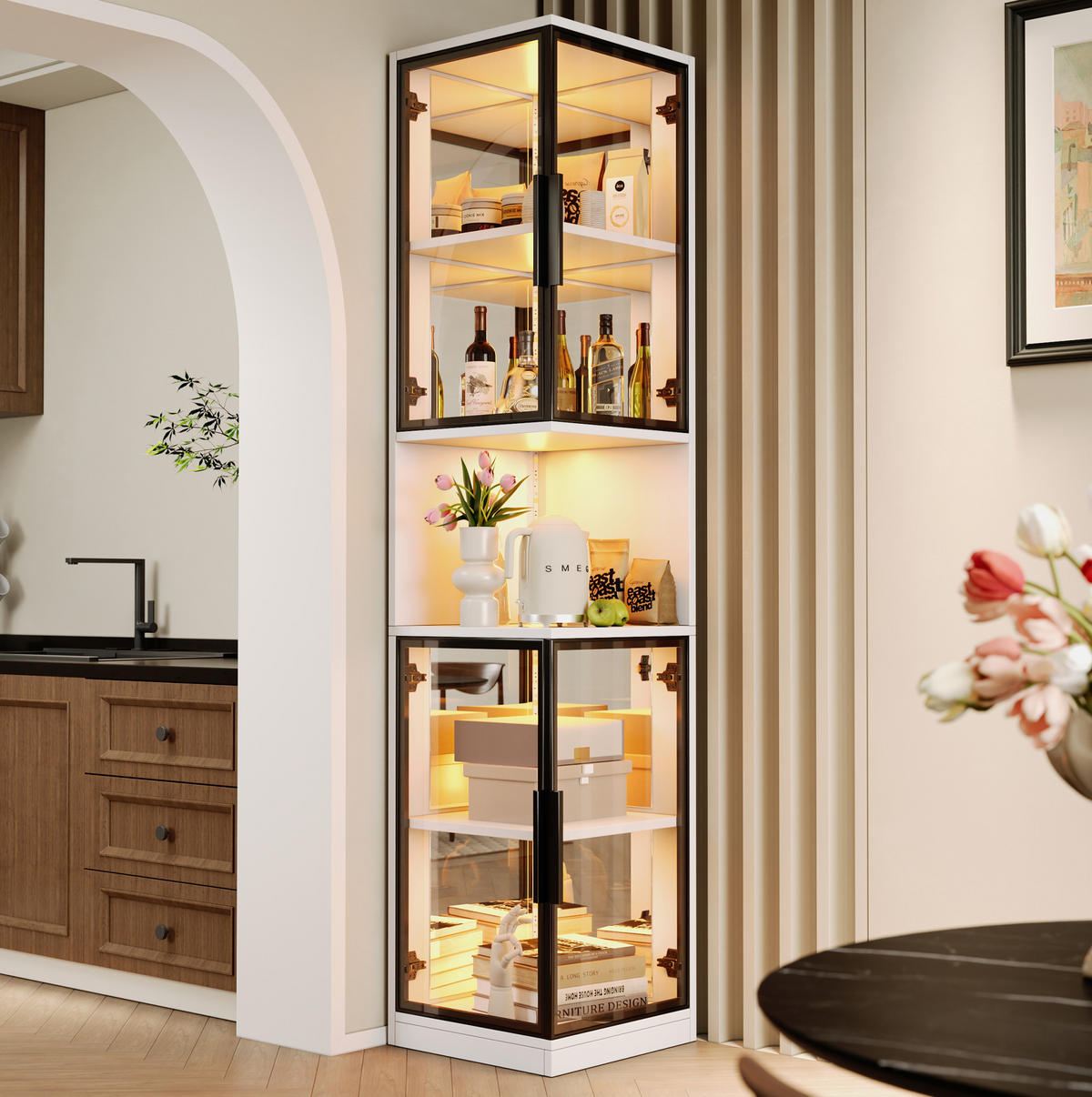 VITRINE aus Spanplatte 42x44x205cm in Weiß mit LED-Beleuchtung - Weiß, Holzwerkstoff (42/205/44cm) - Modfu